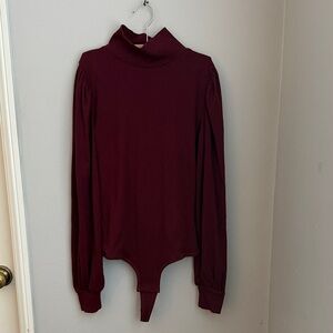 Madewell Deep Burgundy Long Sleeve Ribbed Bodysuit Size Small